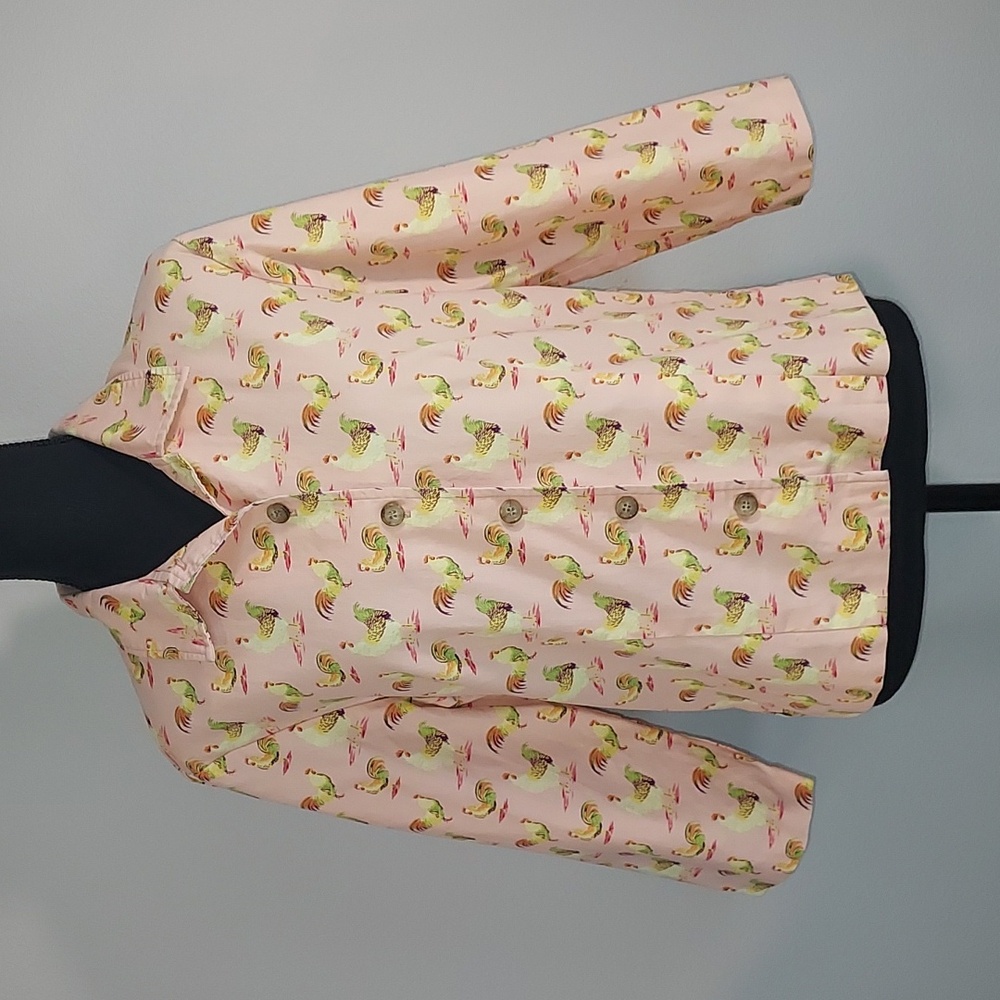 Pine Cove Pink Cotton Rooster Print Button Up Shacket Jacket Size 10